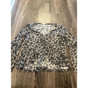 Altard State Gray Leopard Print Ruffle Hem Long Sleeve Top Blouse Size S